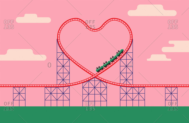 Heart shaped rollercoaster track with car