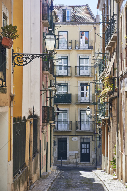 Multicolored facades of apartments in the Santa Catarina neighborhood in Lisbon