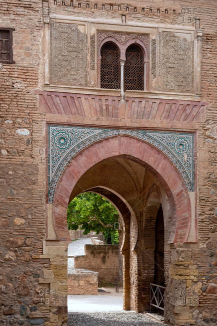 Granada, Spain - January 0, 1900: The "Puerta del vino" (Wine Gate), providing access to the Alhambra in Granada, Spain