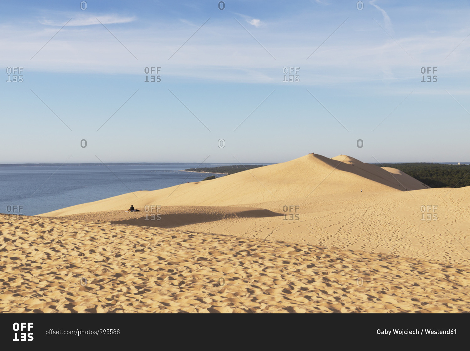 Idyllic view of sand dunes and Atlantic ocean against sky- Nouvelle-Aquitaine- France