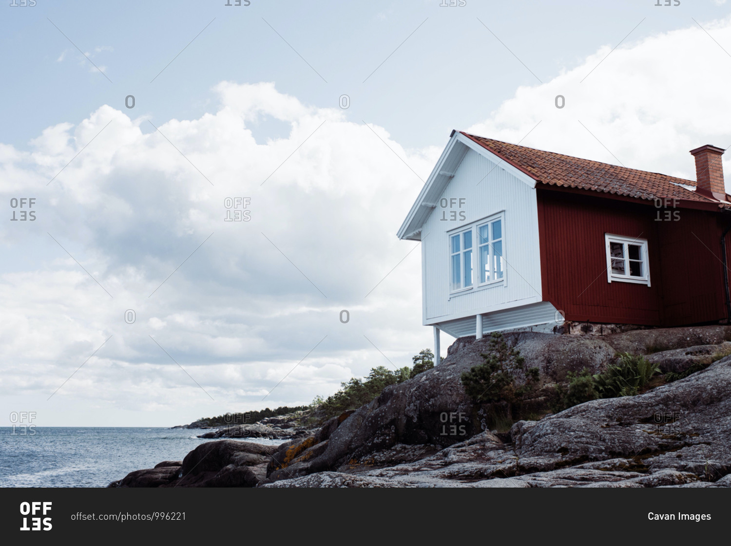 Traditional swedish summer house on the coat in grisslehamn, sweden