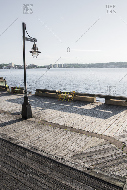 Wooden boardwalk by seaside, Halifax, Canada