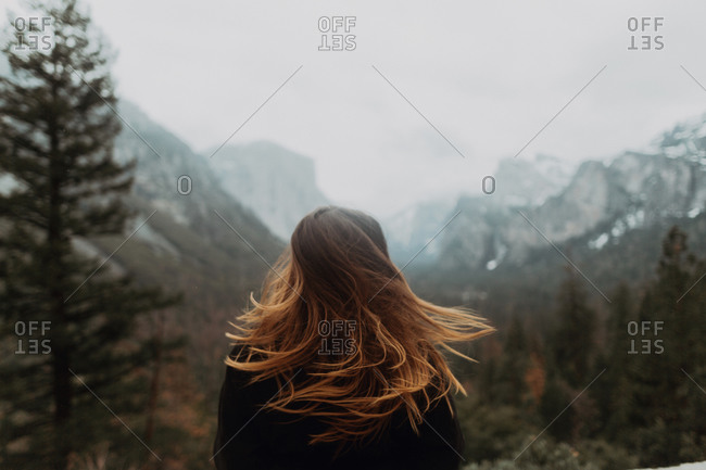 Teenage girl back view with long hair Stock Photo