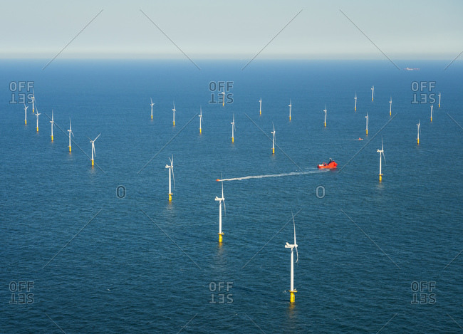 Offshore wind farm in the Borselle wind field, aerial view, Domburg, Zeeland, Netherlands
