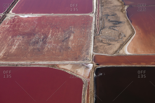 Aerial view of Salt Evaporation Ponds, Walvis Bay, Skeleton Coast, Namib Desert, Namibia
