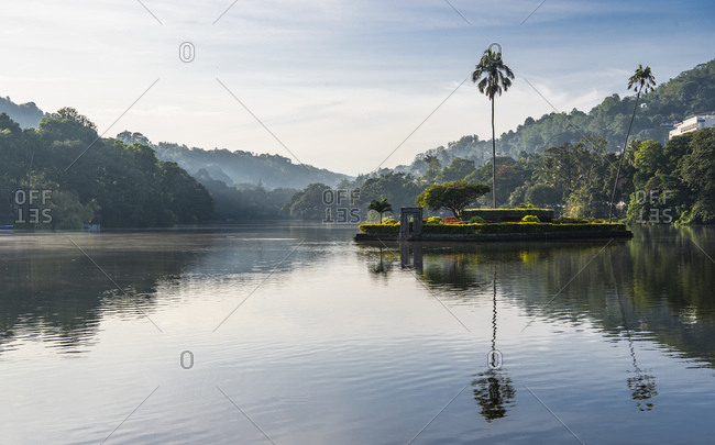 Kandy Lake (Kiri Muhuda or Sea of Milk), artificial lake in heart of hill city, Kandy, Sri Lanka