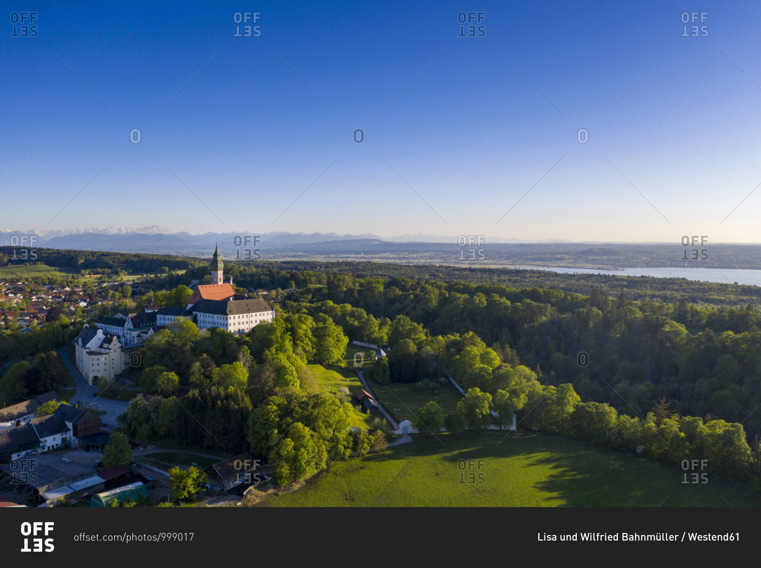 Germany- Bavaria- Andechs- Drone view of clear sky over Andechs Abbey in summer