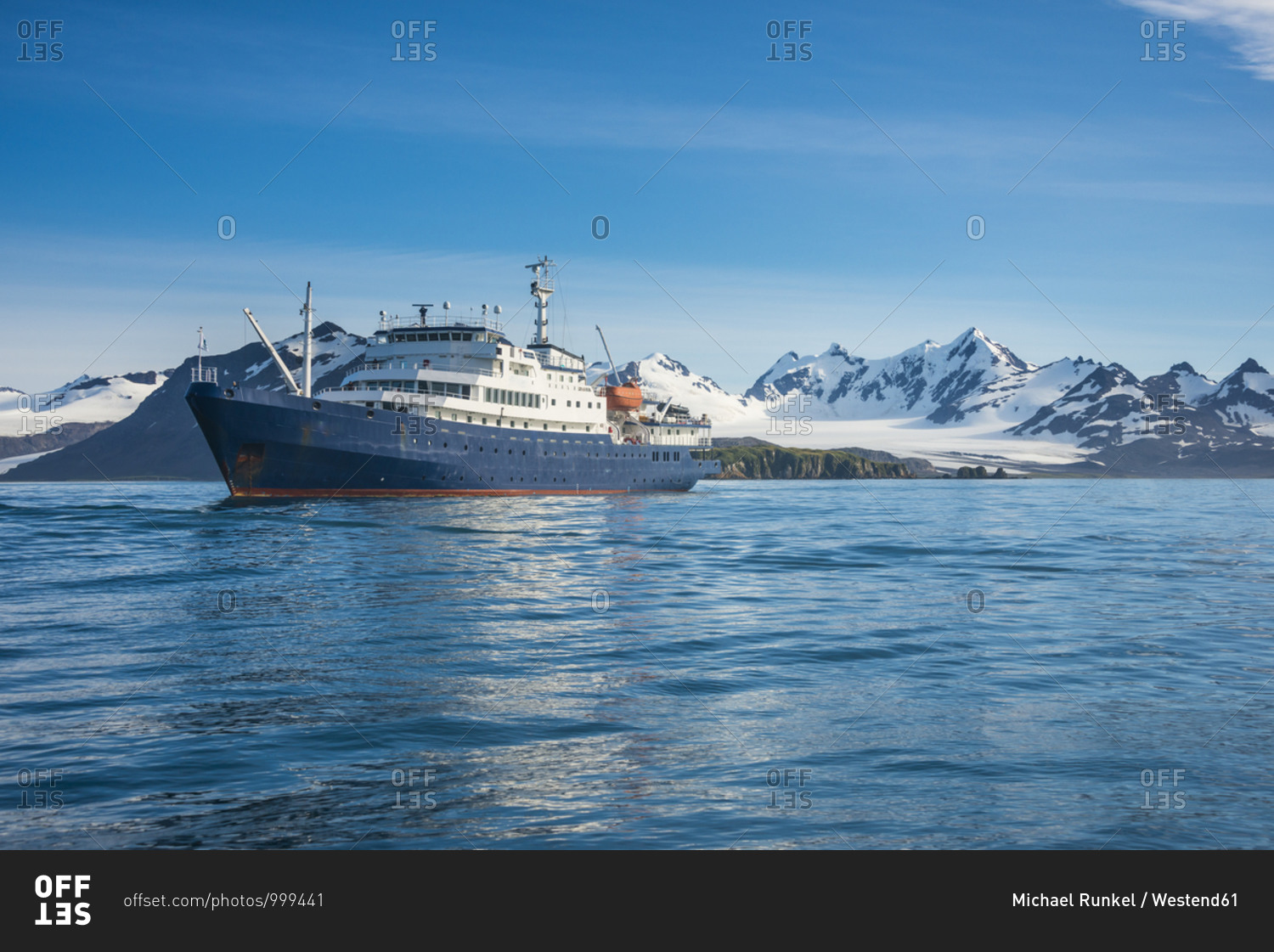 UK- South Georgia and South Sandwich Islands- Cruise ship at shore of Prion Island