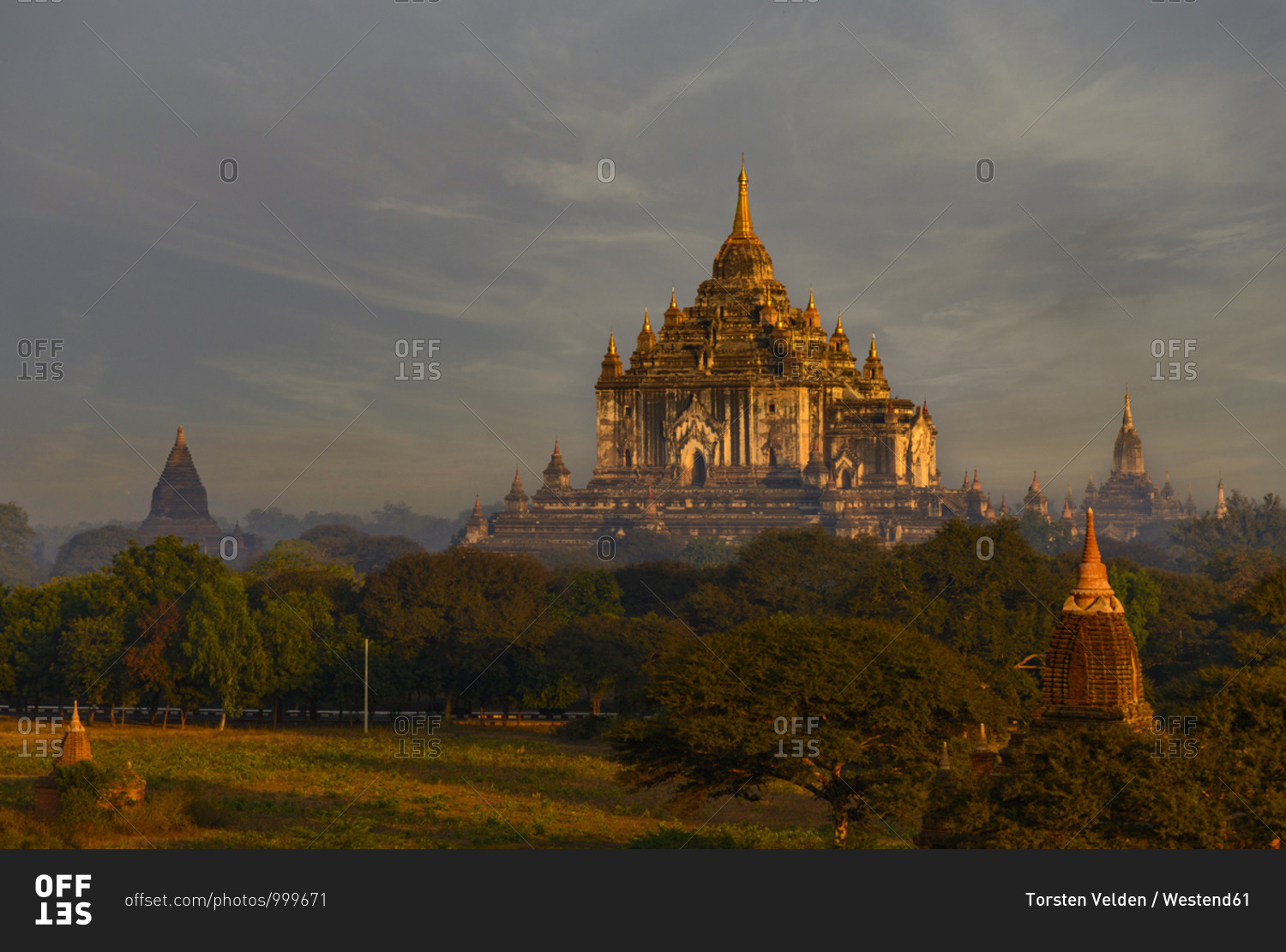 Myanmar- Mandalay Region- Bagan- Ancient Buddhist temple at foggy dawn