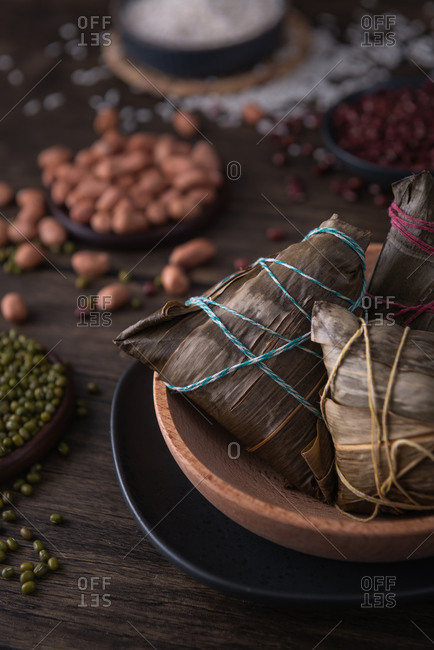 Traditional Chinese rice dumplings called Zongzi. They usually eat them during the traditional Dragon boat festival in June.