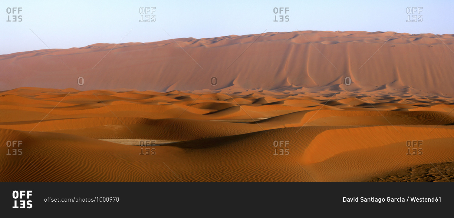 United Arab Emirates- Emirate of Abu Dhabi- Sand dunes at Quarter desert at sunset