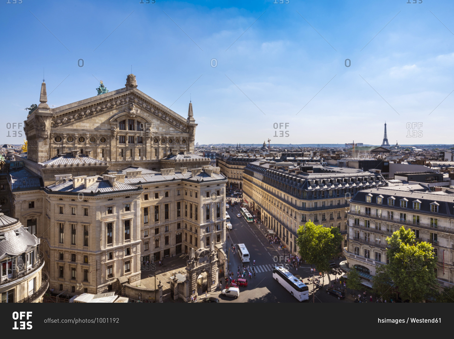 Opera house and Eiffel Tower in Paris skyline- France