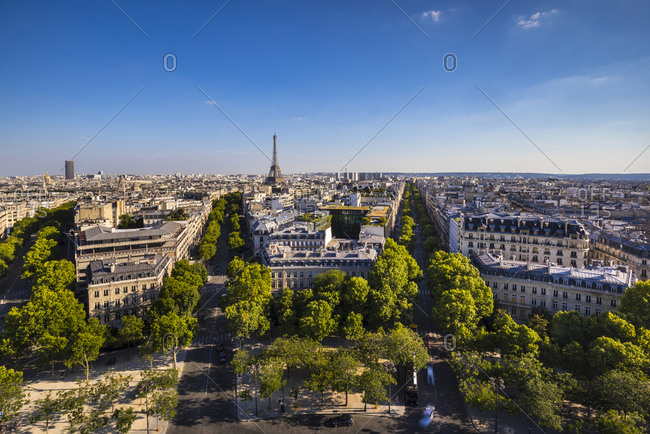 Bird's eye view of Champs-Elysees, in Paris stock photo - OFFSET