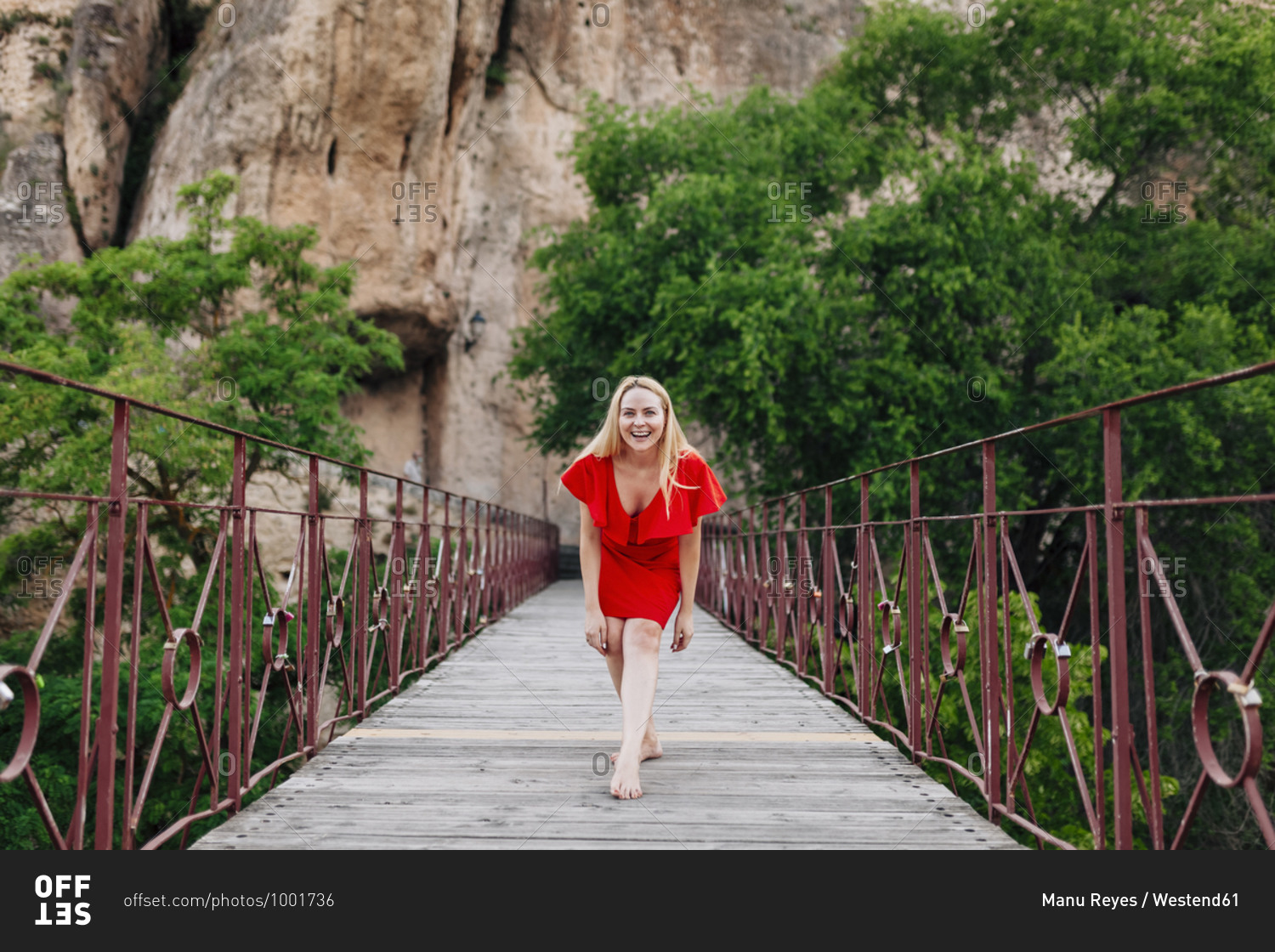 Happy woman on Saint Paul Bridge in Cuenca- Spain
