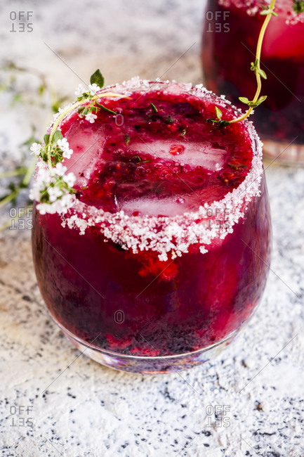 Wild berry thyme smash with wild berries- thyme- tequila- and sparkling water