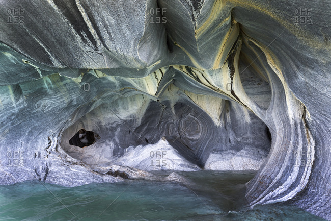 Marble Caves Sanctuary caused by water erosion, General Carrera Lake, Puerto Rio Tranquilo, Aysen Region, Patagonia, Chile, South America