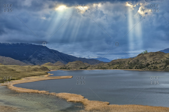 Laguna with marsh grass, Patagonia National Park, Chacabuco valley near Cochrane, Aysen Region, Patagonia, Chile, South America