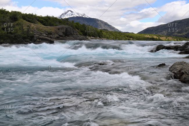 Confluence blue Baker River and grey Neff River, Pan-American between Cochrane and Puerto Guadal, Aysen Region, Patagonia, Chile, South America