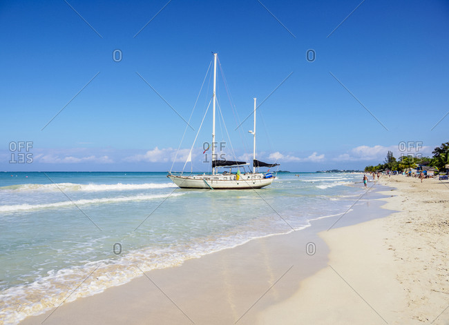 March 1, 2020: Sailing Ship at Seven Mile Beach, Long Bay, Negril, Westmoreland Parish, Jamaica, West Indies, Caribbean, Central America