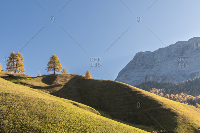 Hochabtei, Alta Badia, Bolzano province, South Tyrol, Italy, Europe. Autumn in the Armentara meadows