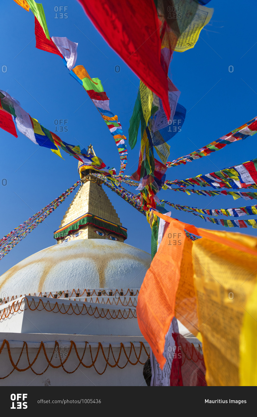 Boudhanath stupa with prayer flags in Kathmandu