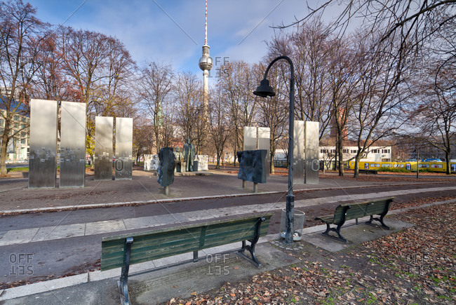 December 3, 2019: Marx and Engels statue, Marx-Engels-Forum, Alexanderplatz, Berlin Berlin's historic center, Berlin, Germany