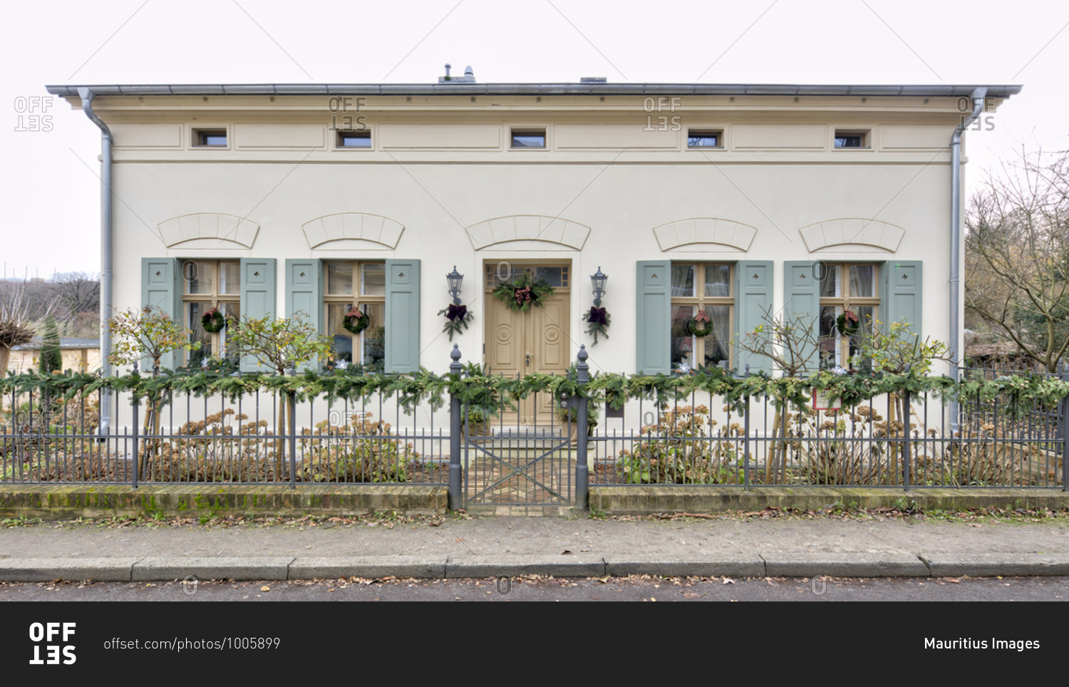 Front door, window, house facade, Christmas decoration, Potsdam, Brandenburg, Germany, Europe