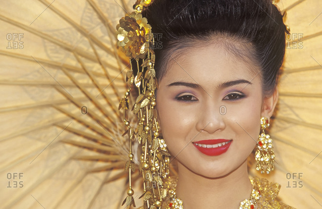 July 5, 2019: Thai woman smiling, Flower festival, Chiang Mai, Thailand, Asia