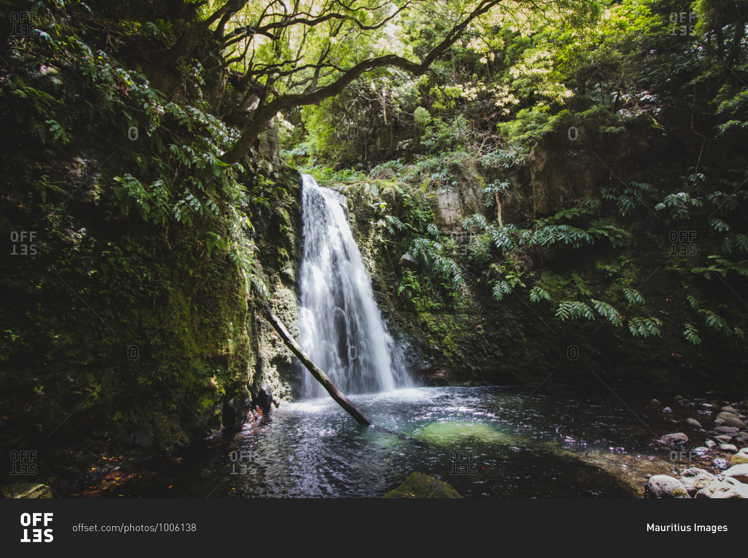 View of landscape in Azores, Sao Miguel, waterfall
