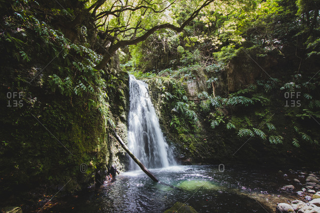 View of landscape in Azores, Sao Miguel, waterfall