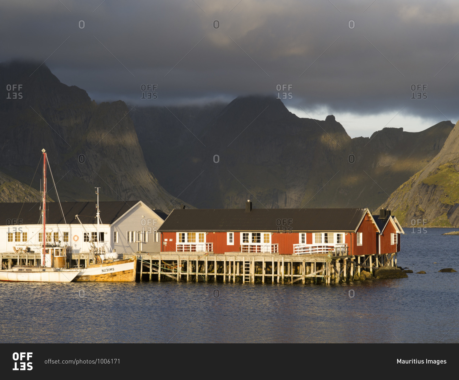 View of landscape in Hamnoy harbor, Lofoten, Norway