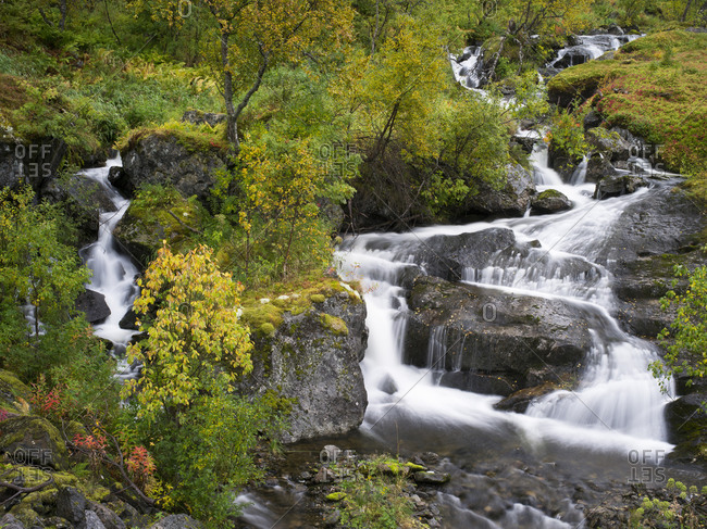 View of landscape in Waterfall, Senja island, Norway