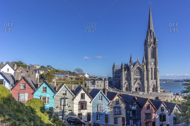 Deck of Card Houses with St. Colman's Cathedral in Cobh, Ireland