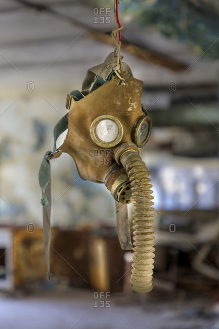 Ukraine, Pripyat, Chernobyl. mask hanging from a wire. photo -