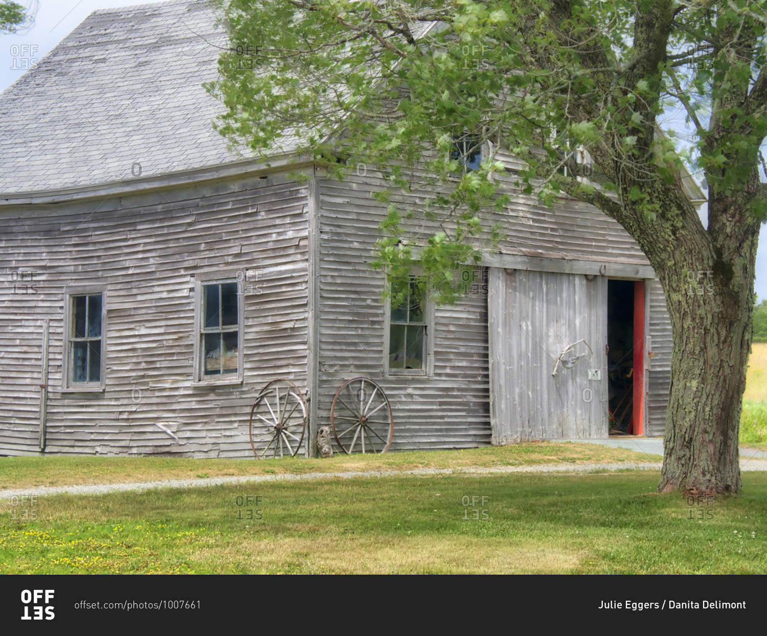 USA, Maine. Historic Stone Barn Farm (1820) in Bar Harbor.