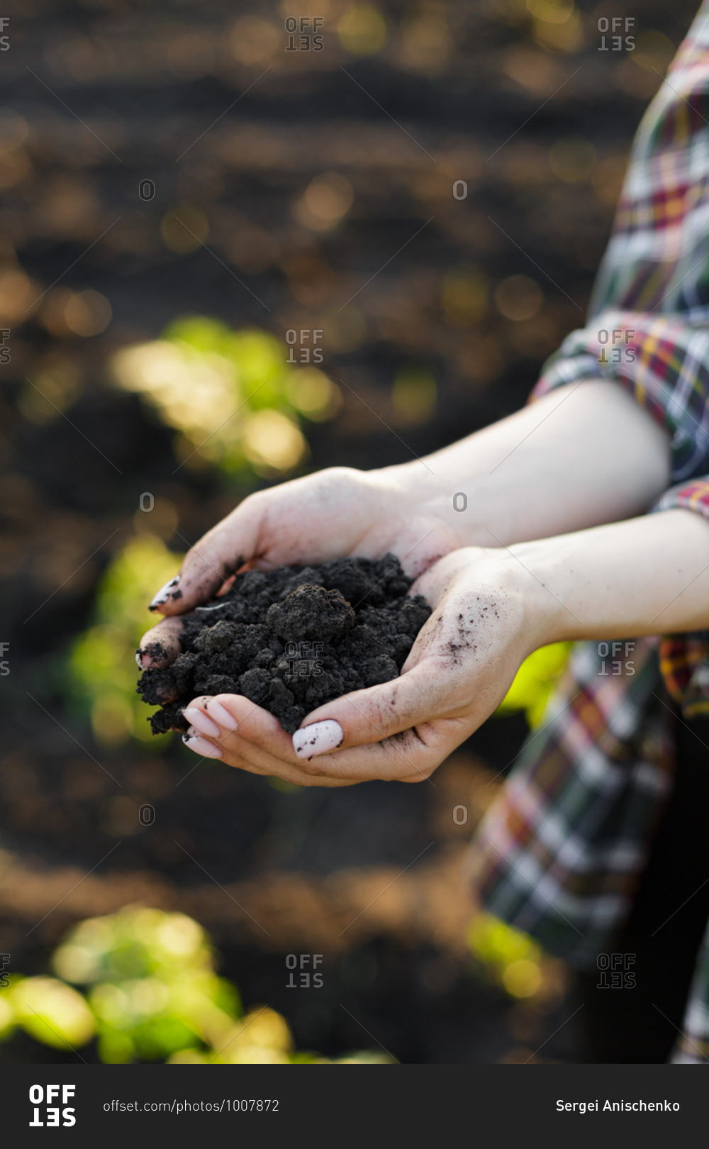 Woman holding a handful of soil