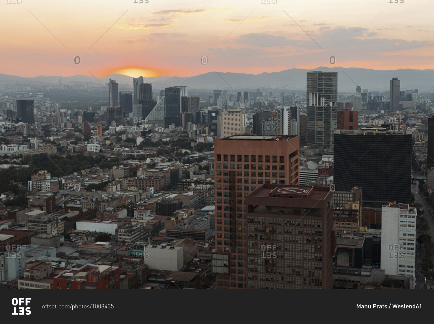 Aerial view of cityscape against sky during sunset- Mexico