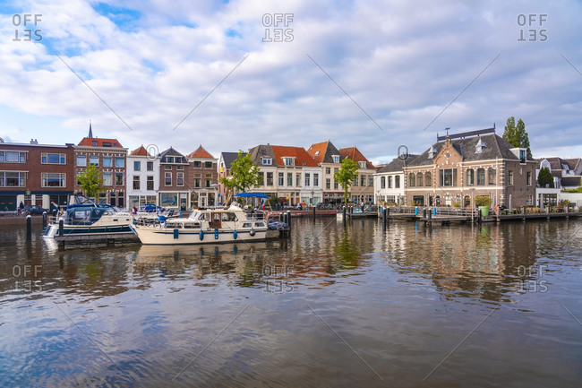 Netherlands- South Holland- Leiden- Small harbor in De Kooi neighborhood