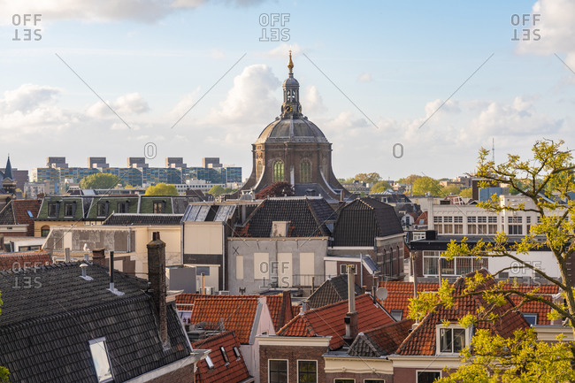 Netherlands- South Holland- Leiden- Marekerk and surrounding houses
