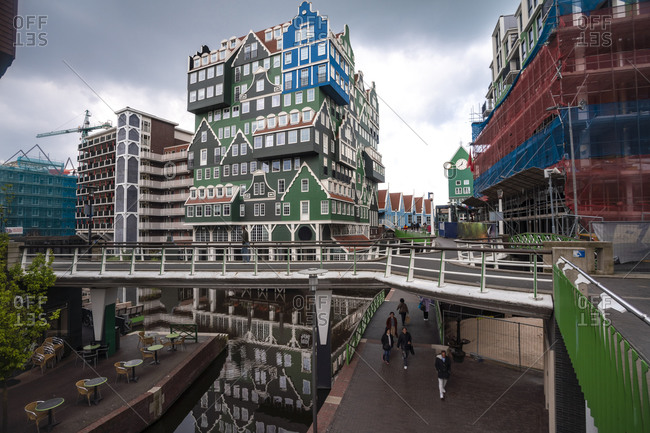 Netherlands- North Holland- Zaandam- Elevated walkway in front of Inntel Hotels Amsterdam Zaandam