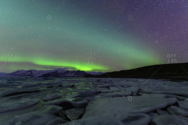 Northern lights over glacier lagoon- Iceland