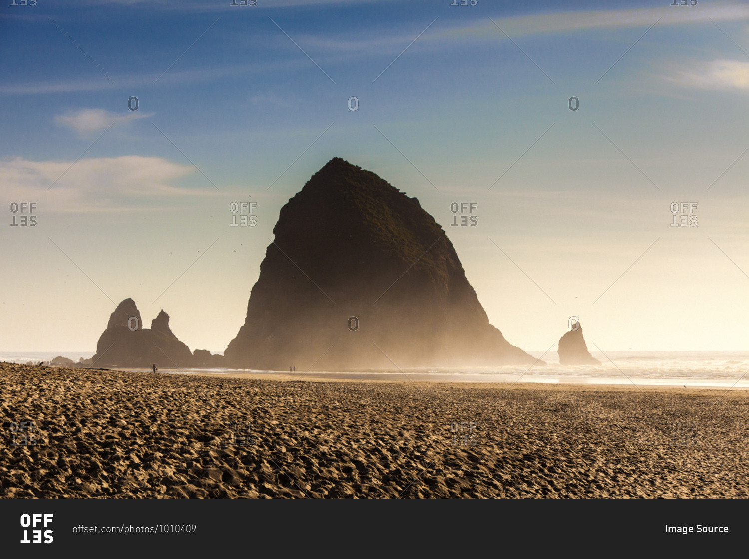 View of beach and haystack rock, Cannon Beach, Oregon, USA