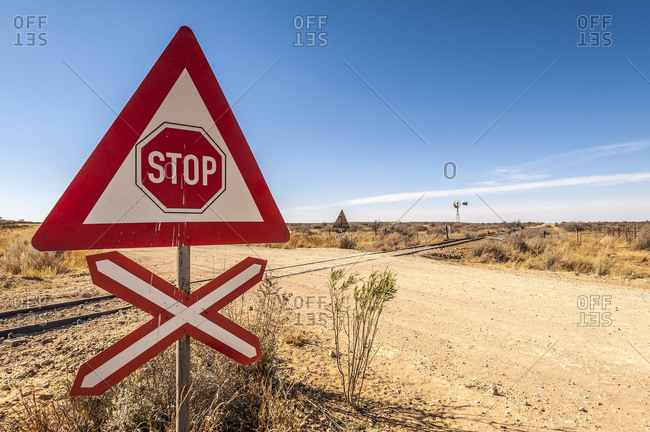 Railway crossing and stop sign, Windhoek, Namibia, Namibia