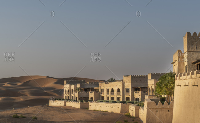 Exterior of Qsar Al Sarab desert resort, Empty Quarter Desert, Abu Dhabi, United Arab Emirate