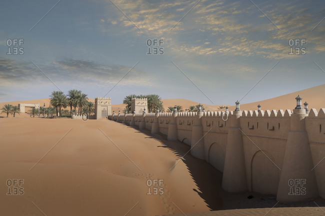 Boundary wall of Qsar Al Sarab desert resort, Empty Quarter Desert, Abu Dhabi, United Arab Emirate