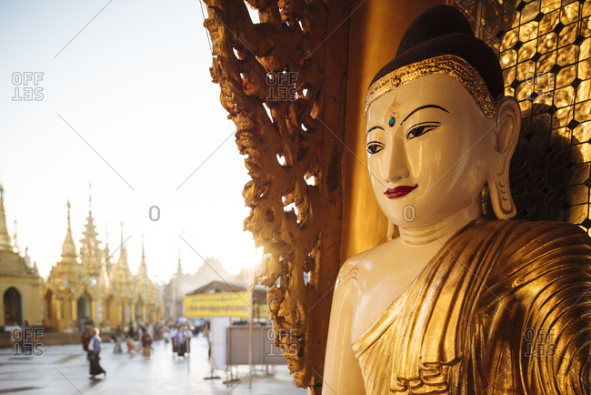 Statue at buddhist temple, Shwedagon Pagoda, Yangon, Myanmar