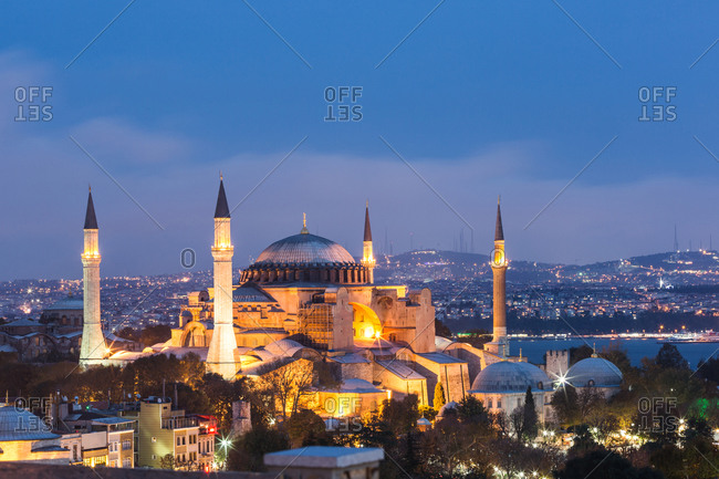 Wide shot of Hagia Sophia, Istanbul, Turkey