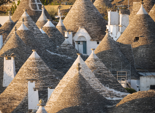 Drystone conical roofs of trullo houses, Alberobello, Puglia, Italy