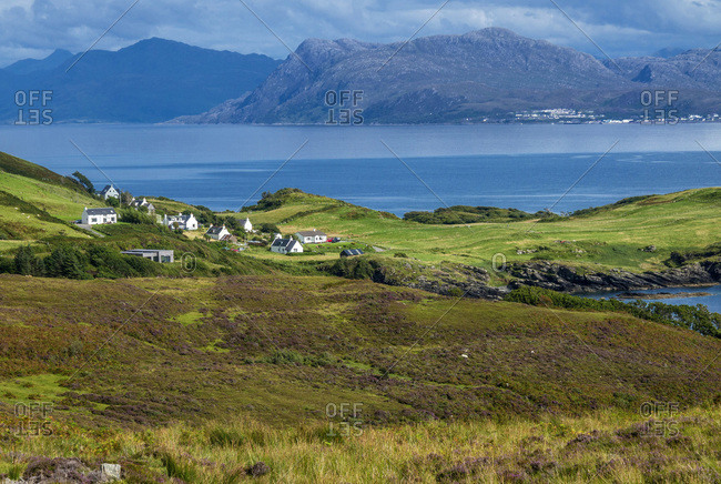 Europe, Great Britain, Scotland, Hebrides, south-east of the Isle of Skye, farms by the ocean at Point of Sleat