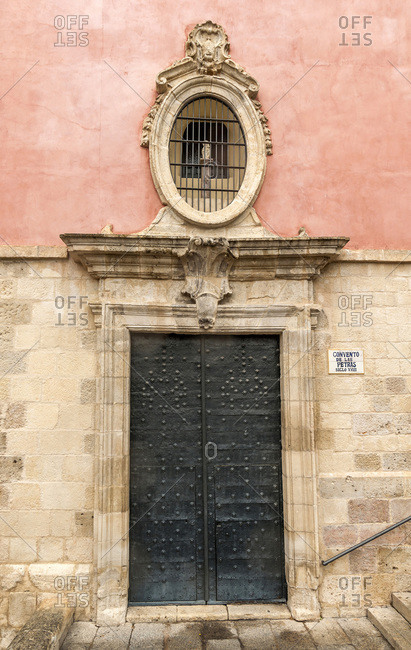 Spain, autonomous community of Castile - La Mancha, city of Cuenca (UNESCO World Heritage) (Most Beautiful Village in Spain), door of the convent Las Petras (18th century)